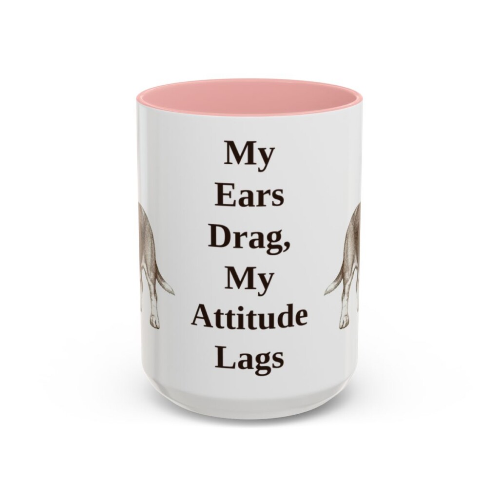 15oz-basset-hound-mug-humor-pink 15oz Funny Basset Hound Mug, Pink, front view
