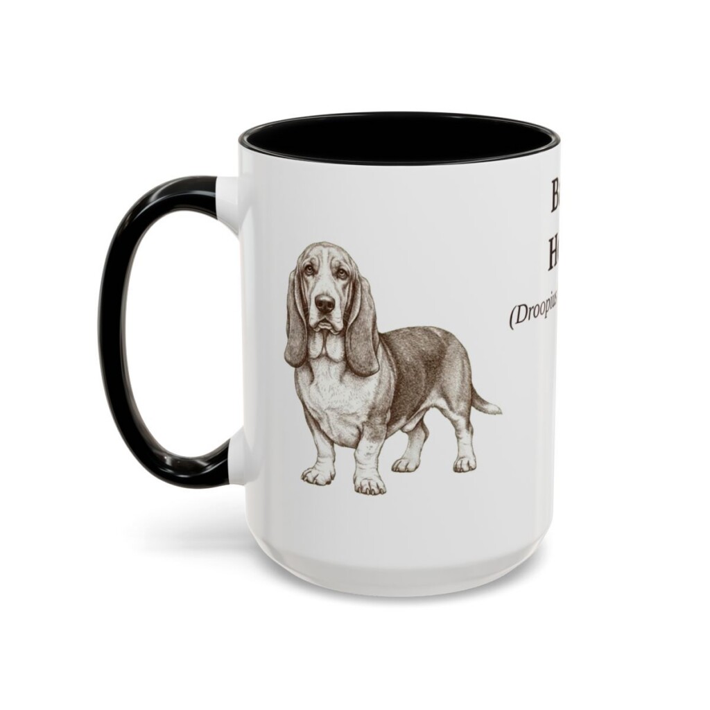 15oz Basset Hound Latin Mug, Black, left side view