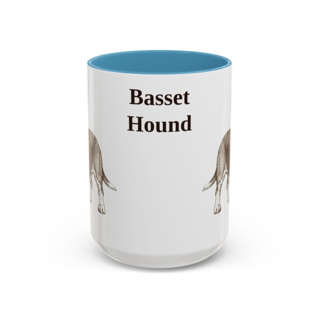 15oz Basset Hound Mug, Light Blue, front view