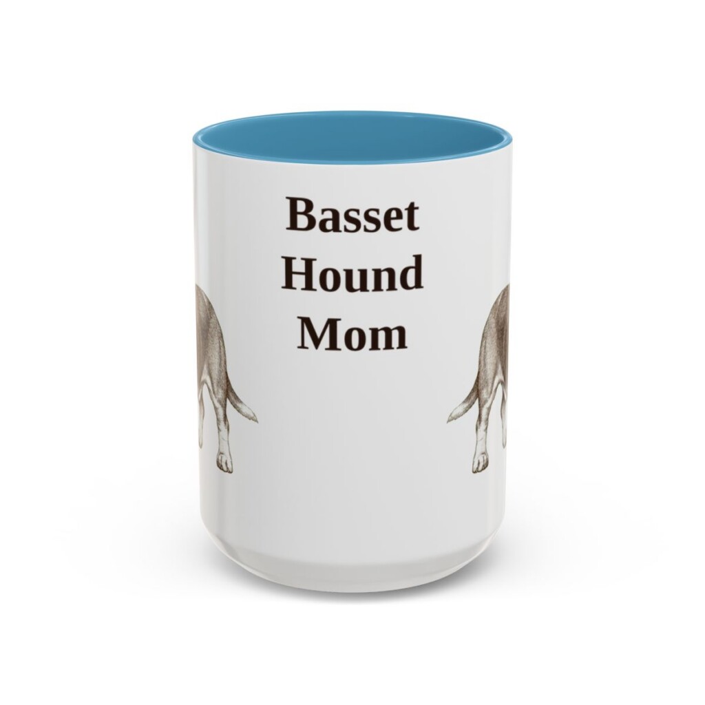 15oz Basset Hound Dog Mom Mug, Light Blue, front view