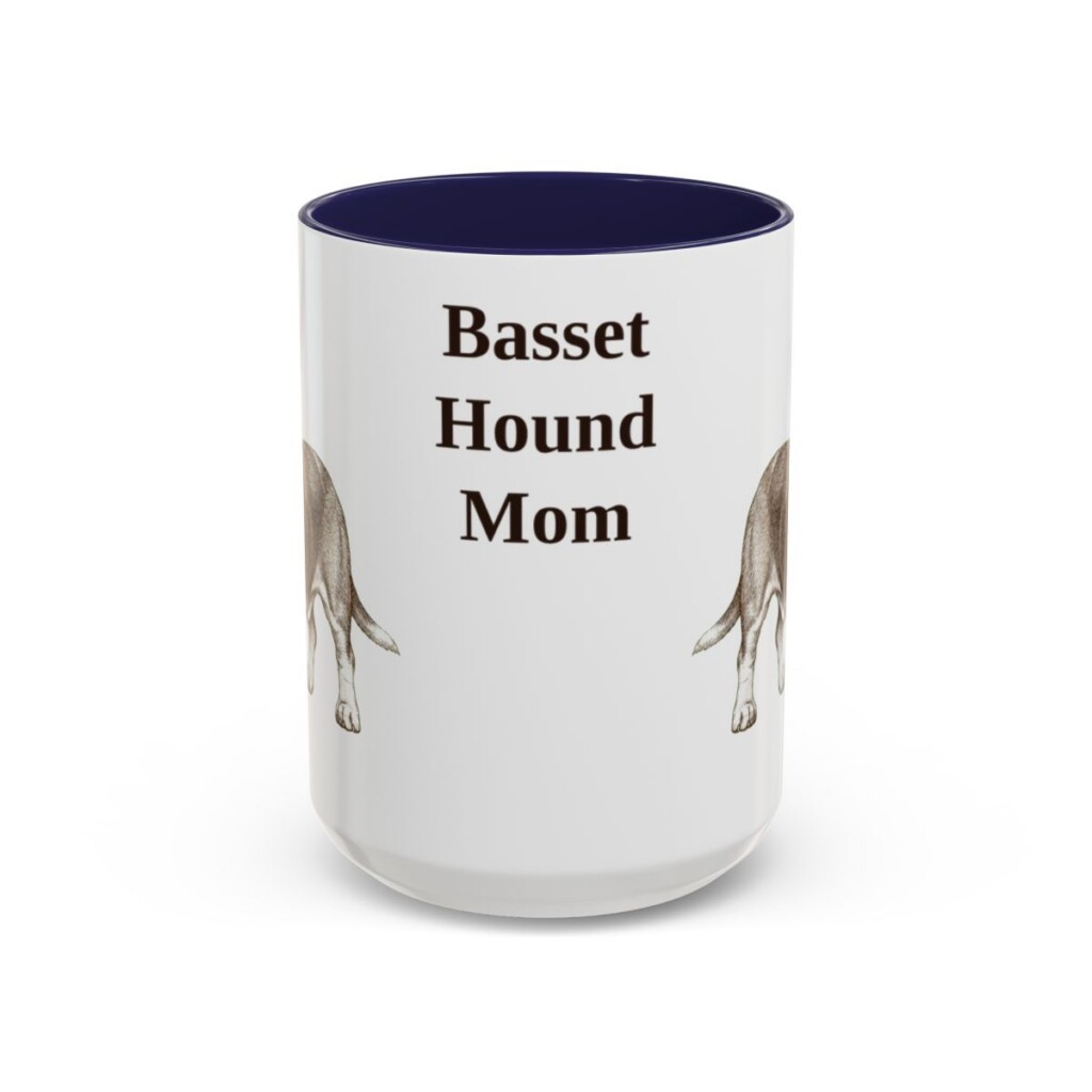 15oz Basset Hound Dog Mom Mug, Navy, front view