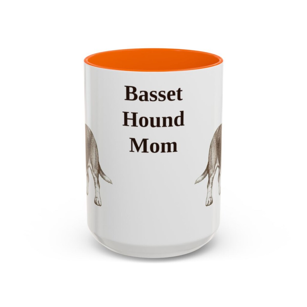 15oz Basset Hound Dog Mom Mug, Orange, front view