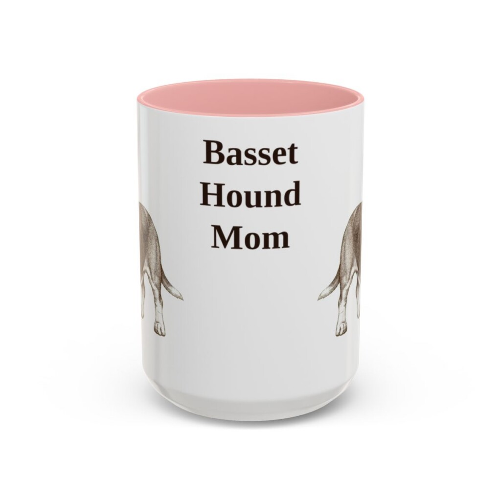 15oz Basset Hound Dog Mom Mug, Pink, front view