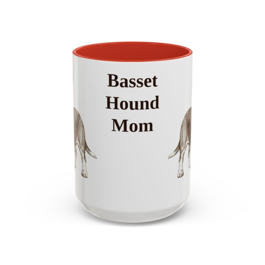 15oz Basset Hound Dog Mom Mug, Red, front view