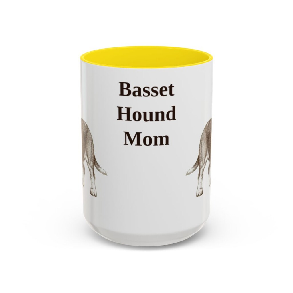 15oz Basset Hound Dog Mom Mug, Yellow, front view