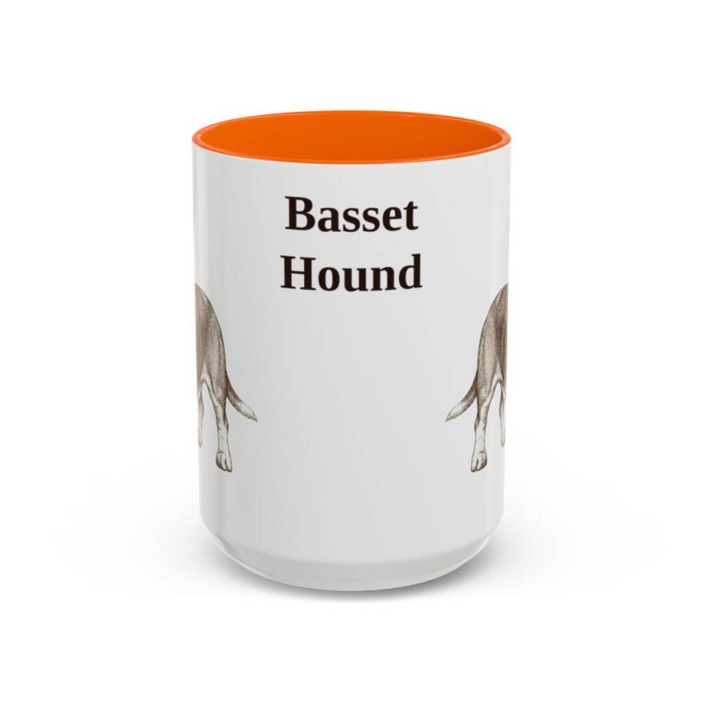 15oz Basset Hound Mug, Orange, front view
