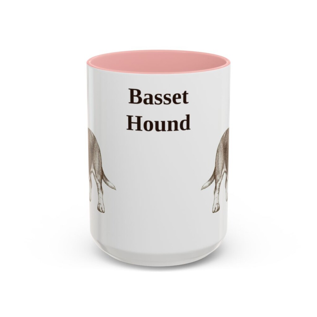 15oz Basset Hound Mug, Pink, front view