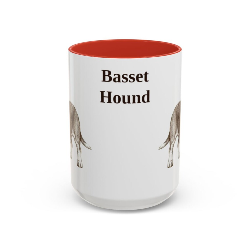 15oz Basset Hound Mug, Red, front view