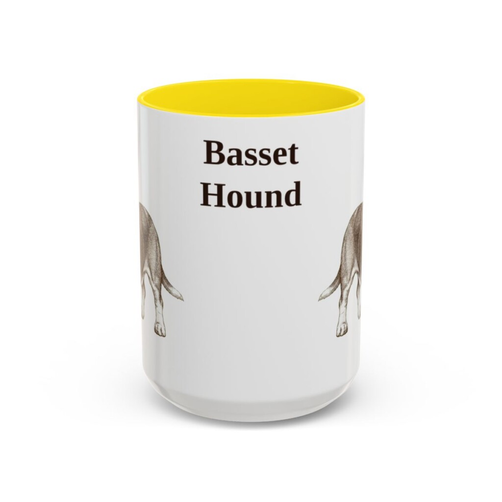 15oz Basset Hound Mug, Yellow, front view
