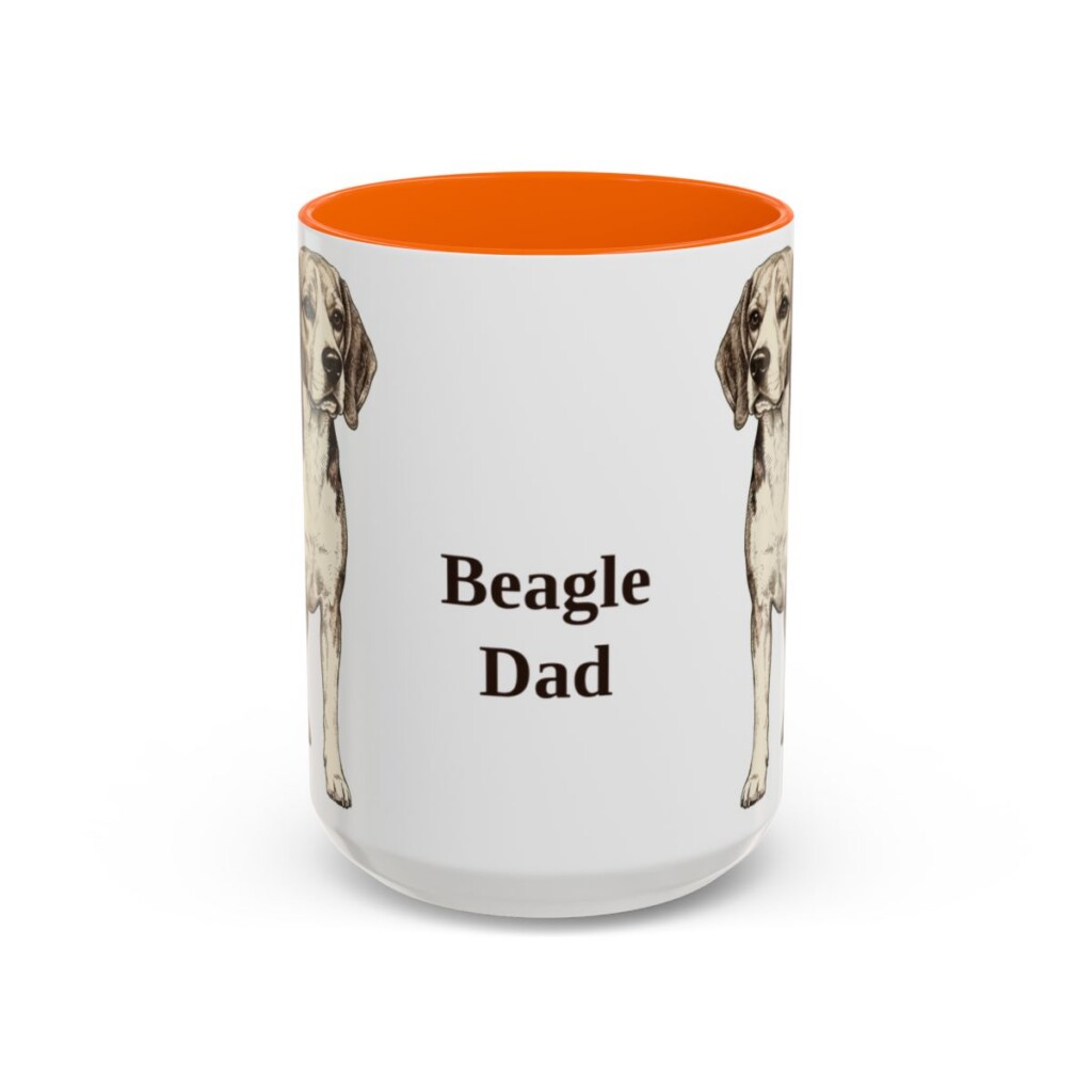 15oz Beagle Dog Dad Mug, Orange, front view