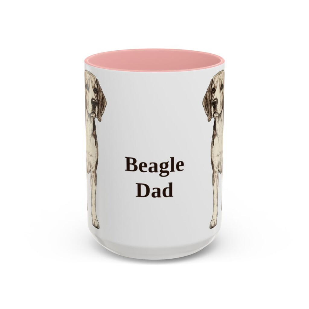 15oz Beagle Dog Dad Mug, Pink, front view