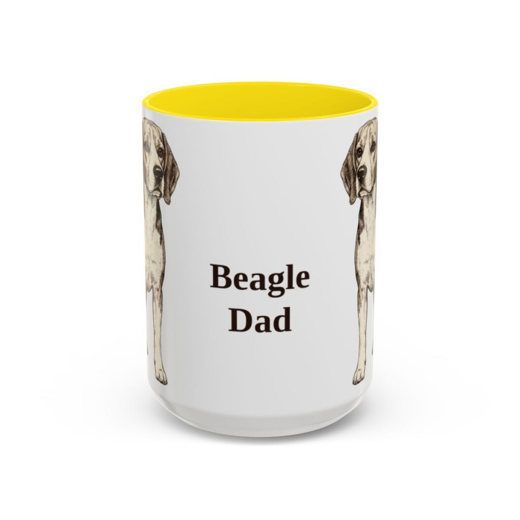 15oz Beagle Dog Dad Mug, Yellow, front view