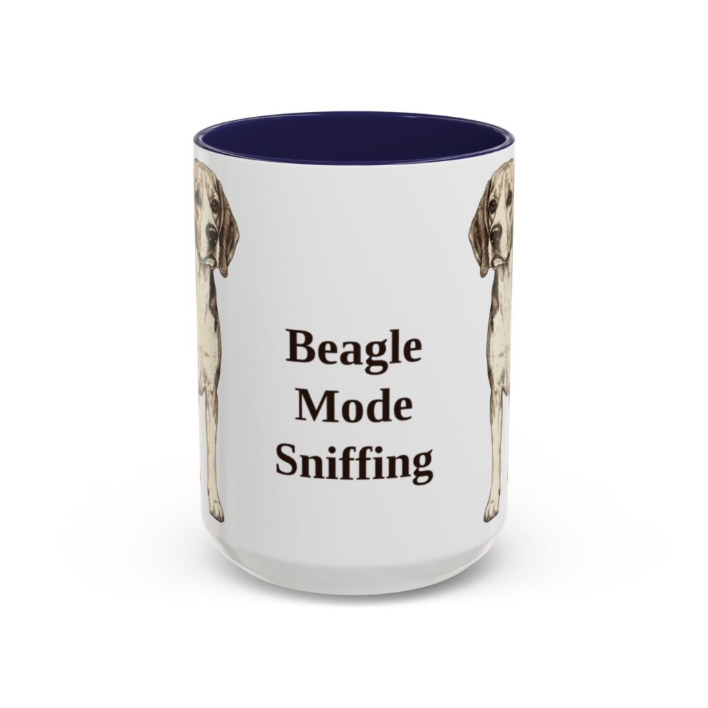 15oz Funny Beagle Mug, Navy, front view