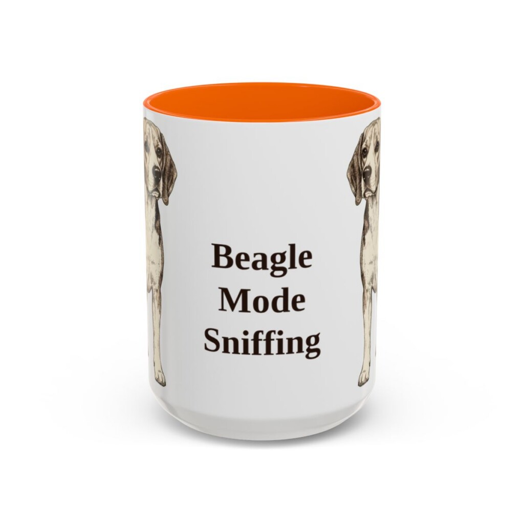 15oz Funny Beagle Mug, Orange, front view
