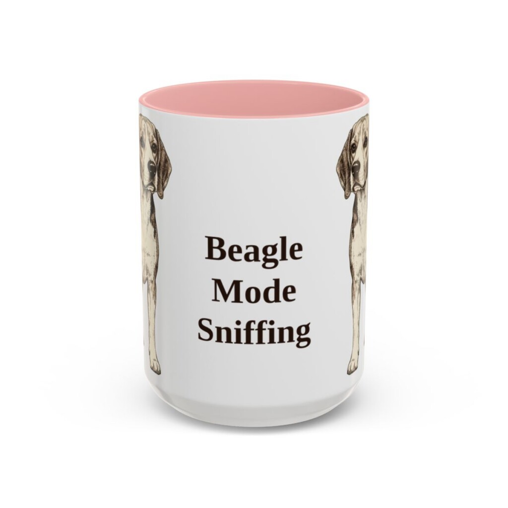15oz Funny Beagle Mug, Pink, front view