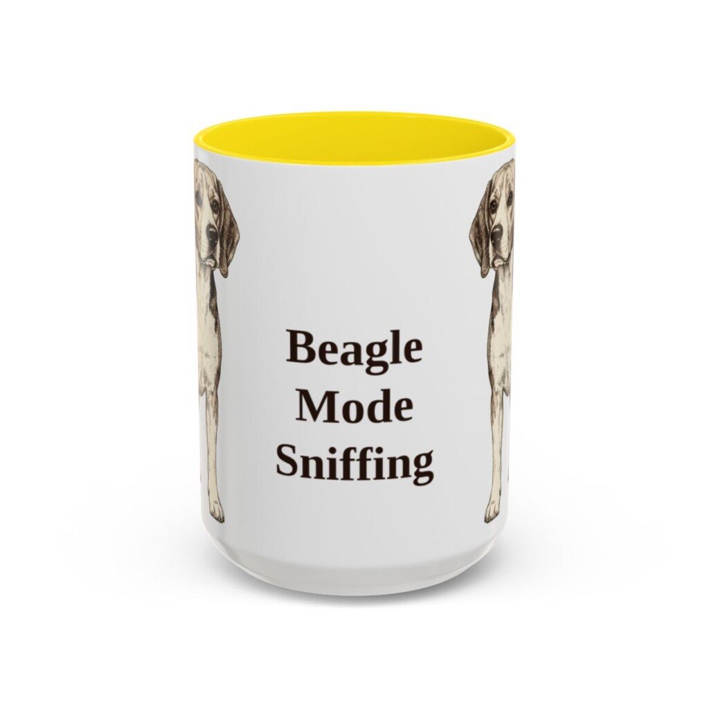 15oz Funny Beagle Mug, Yellow, front view