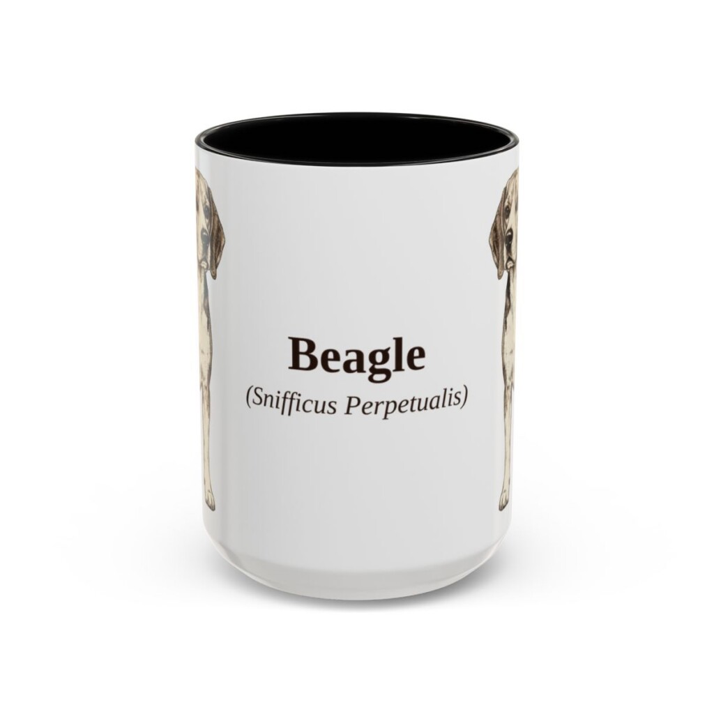 15oz Beagle Latin Mug, Black, front view