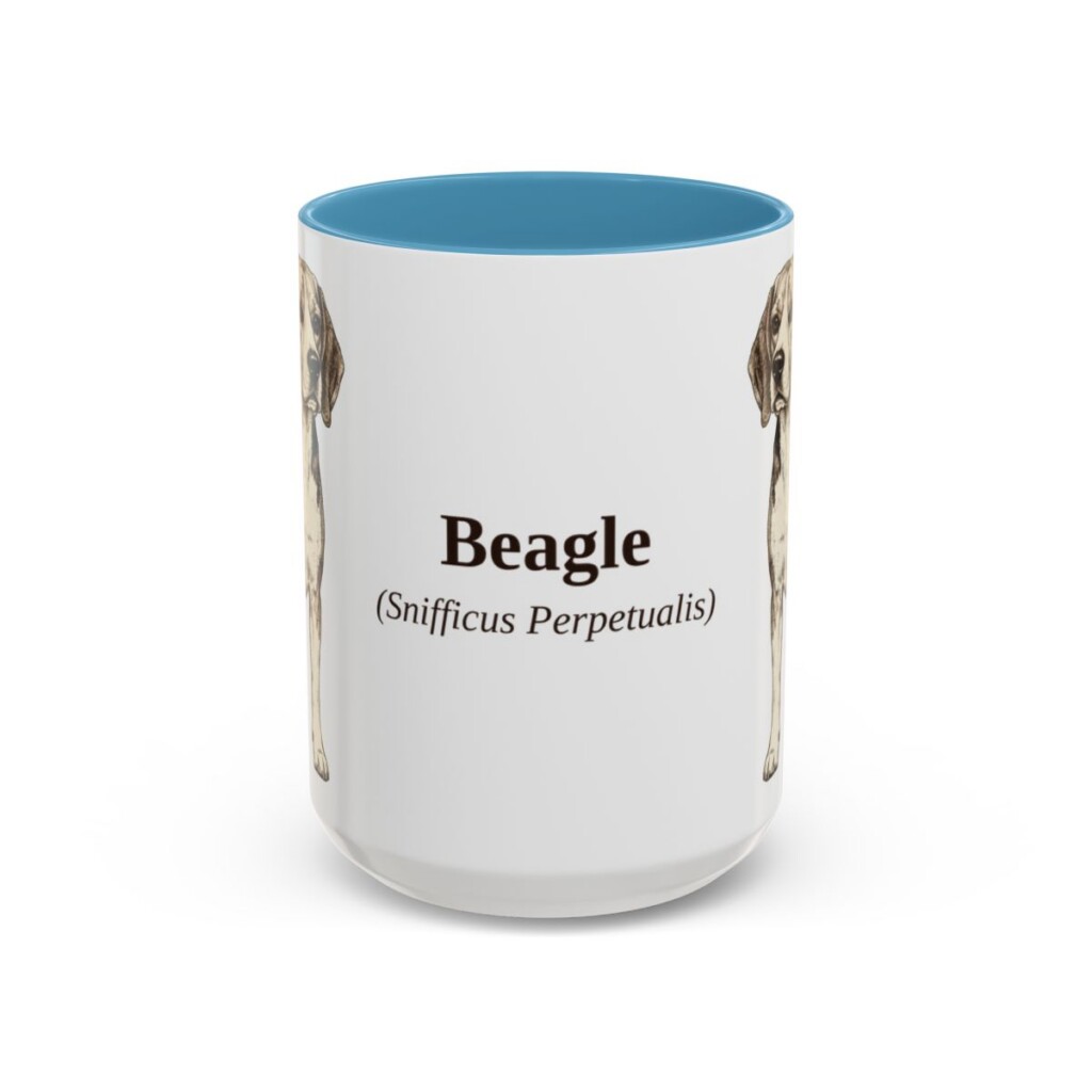 15oz Beagle Latin Mug, Light Blue, front view