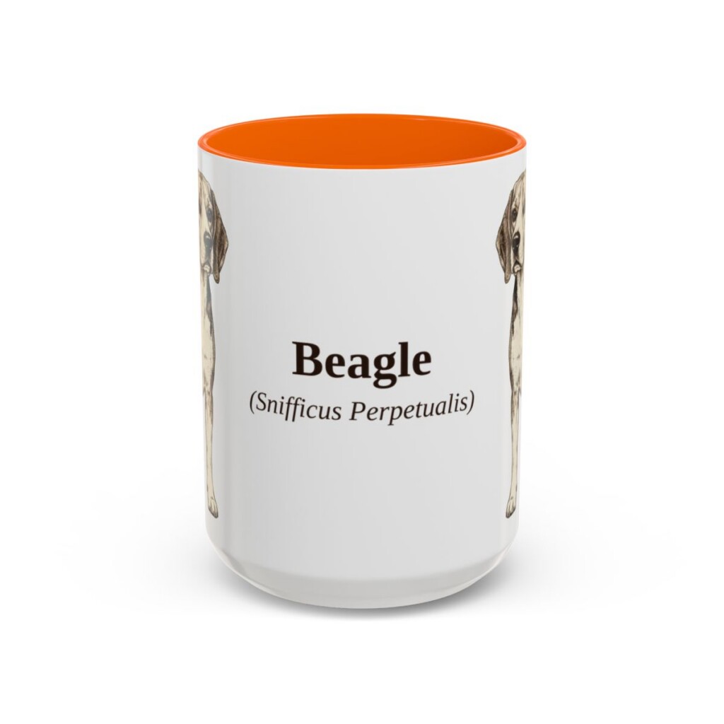 15oz Beagle Latin Mug, Orange, front view