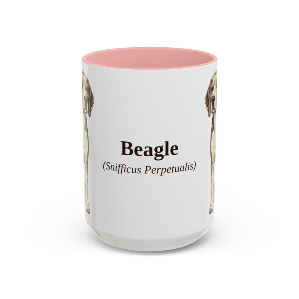 15oz Beagle Latin Mug, Pink, front view