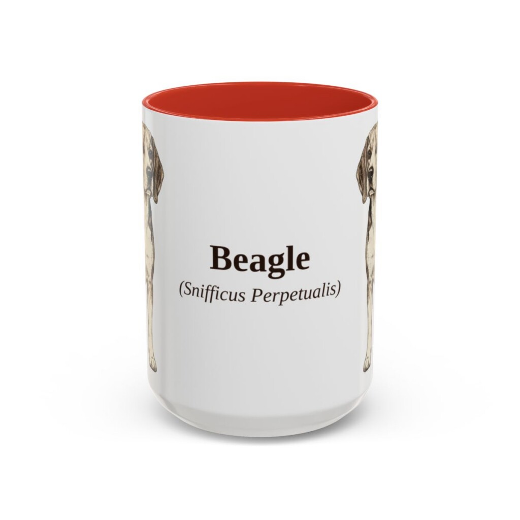 15oz Beagle Latin Mug, Red, front view