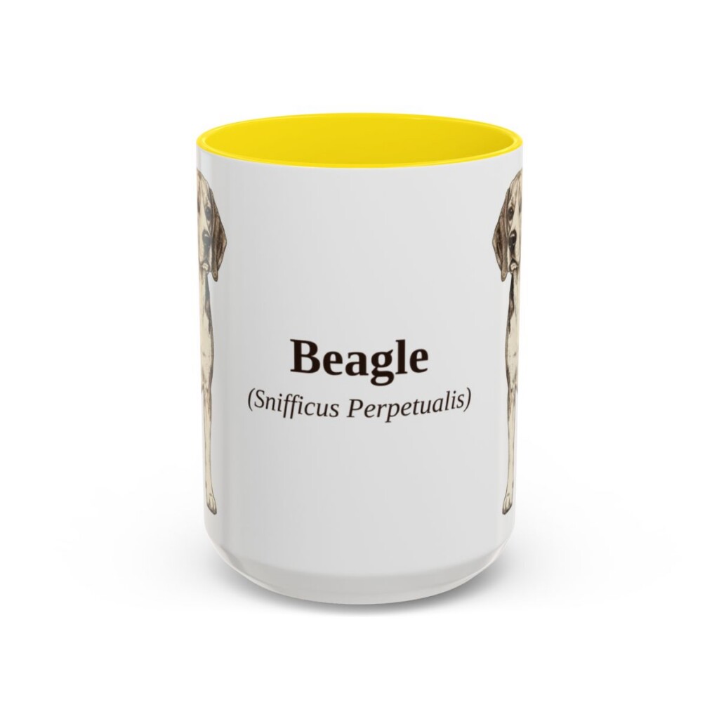 15oz Beagle Latin Mug, Yellow, front view