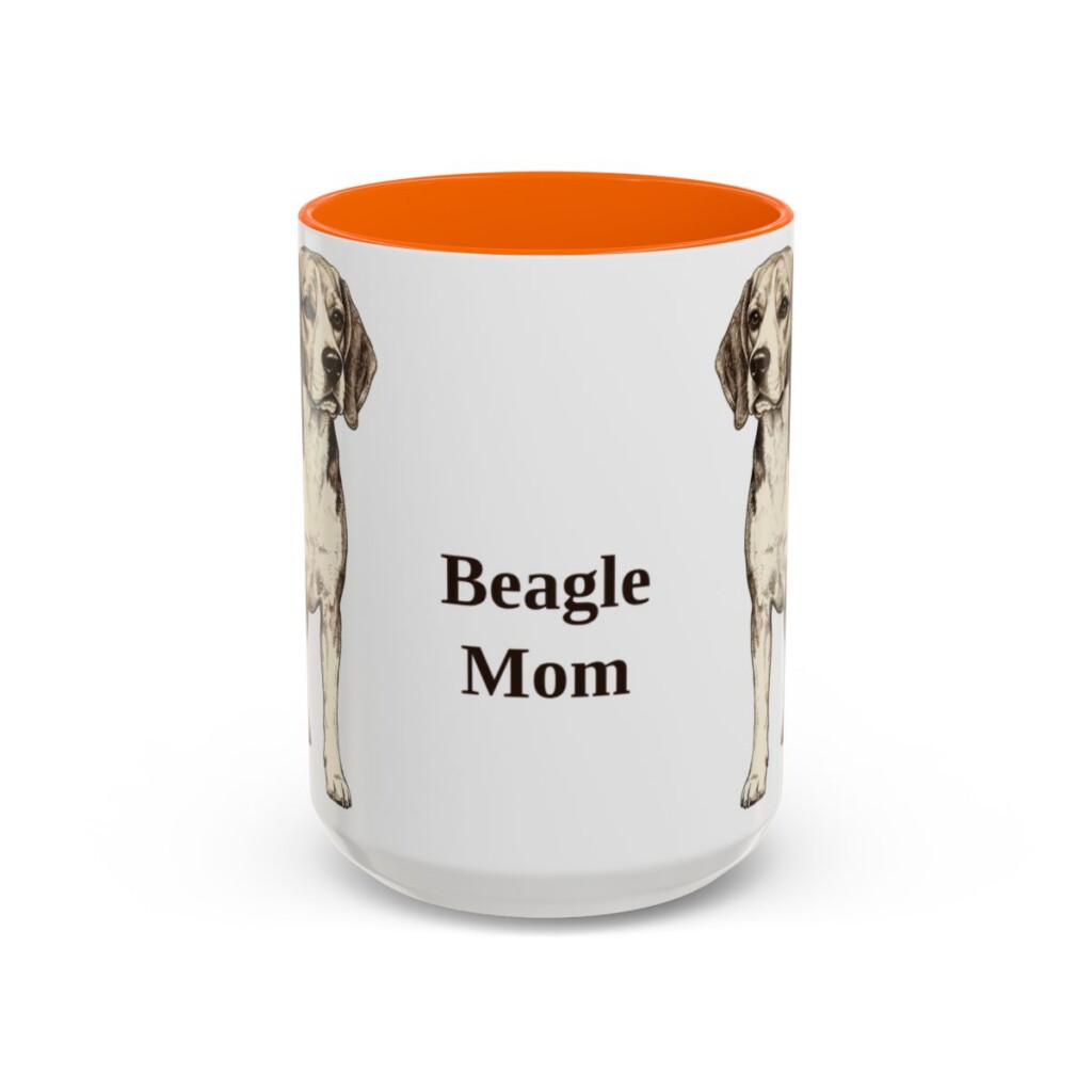 15oz Beagle Dog Mom Mug, Orange, front view