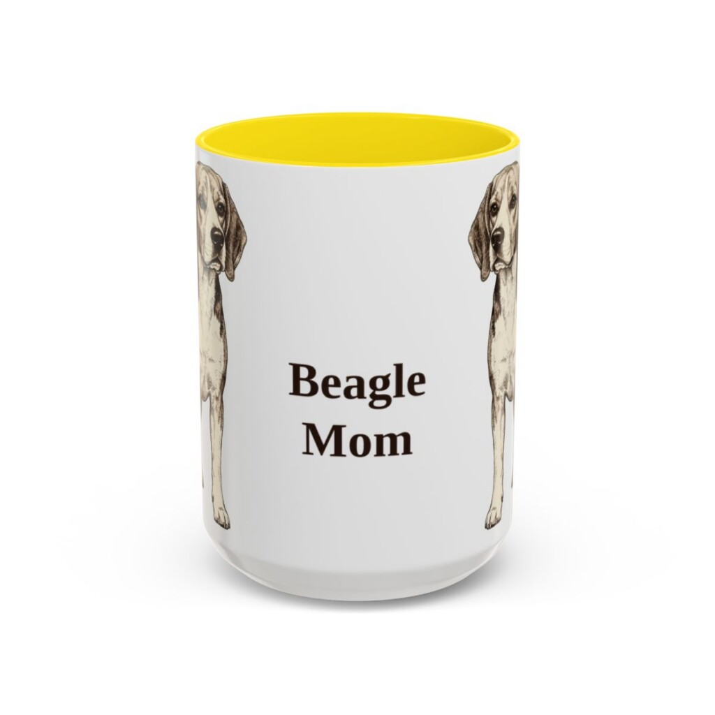 15oz Beagle Dog Mom Mug, Yellow, front view