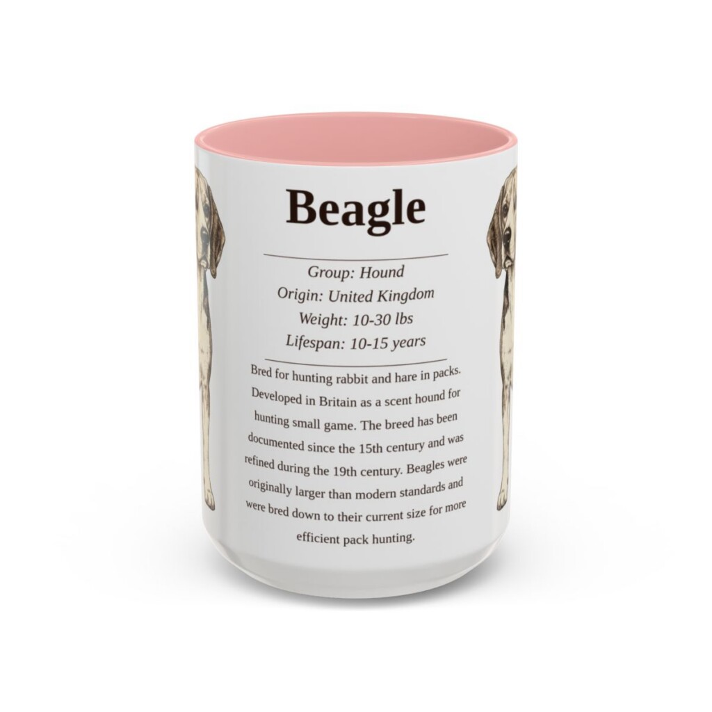 15oz Beagle Mug, Pink, front view