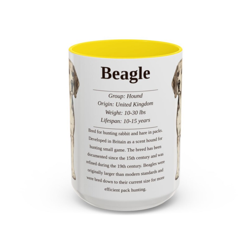 15oz Beagle Mug, Yellow, front view