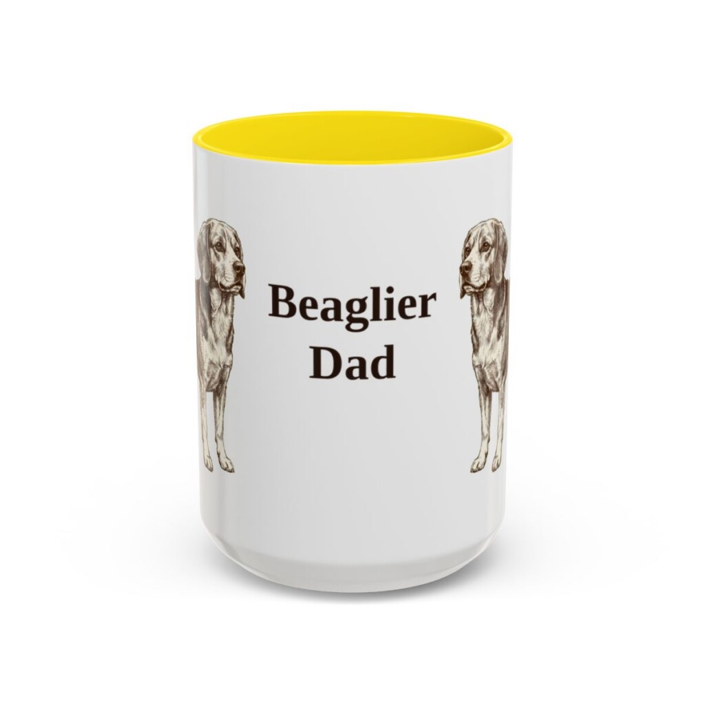 15oz Beaglier Dog Dad Mug, Yellow, front view