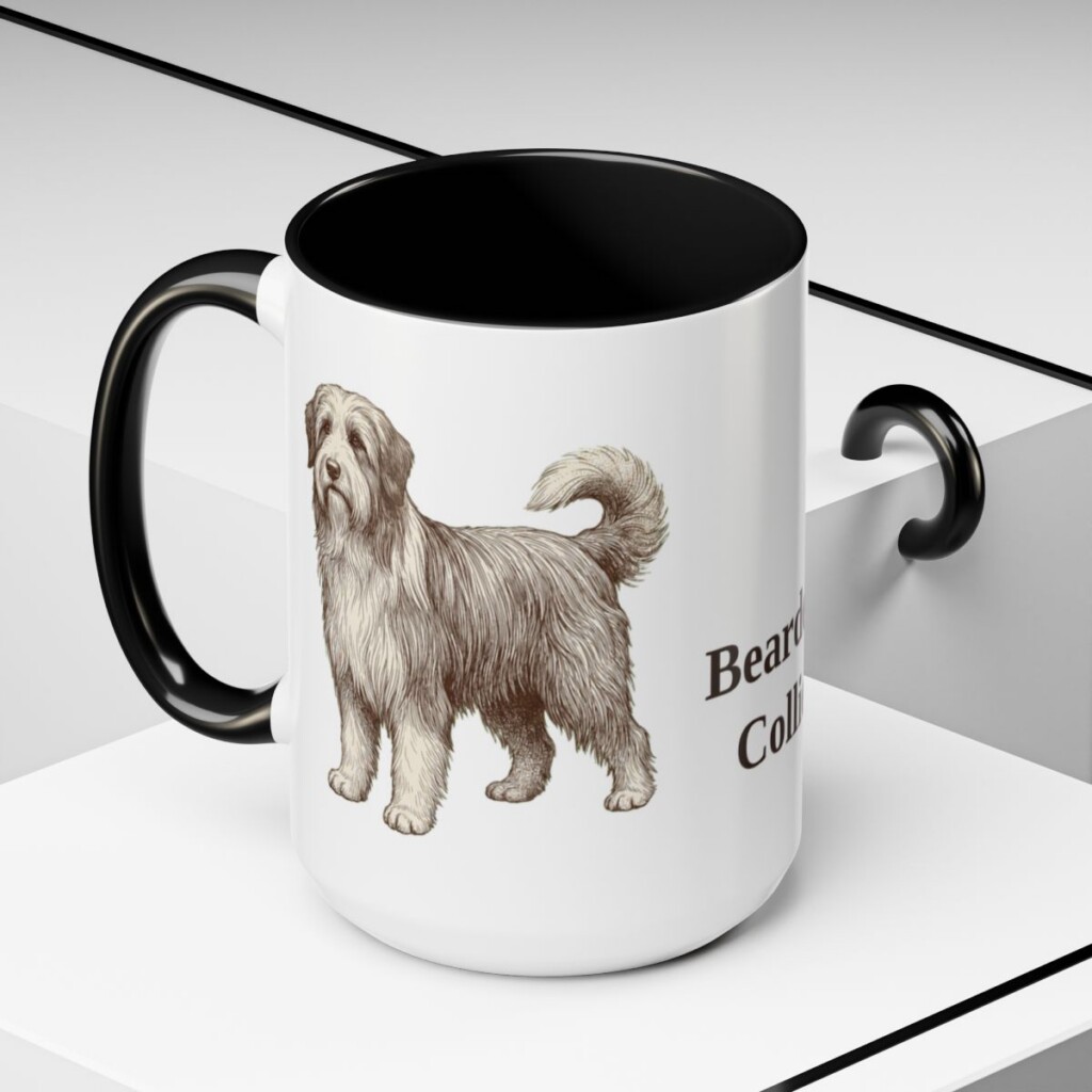 15oz Bearded Collie Mug, Black, lifestyle photo
