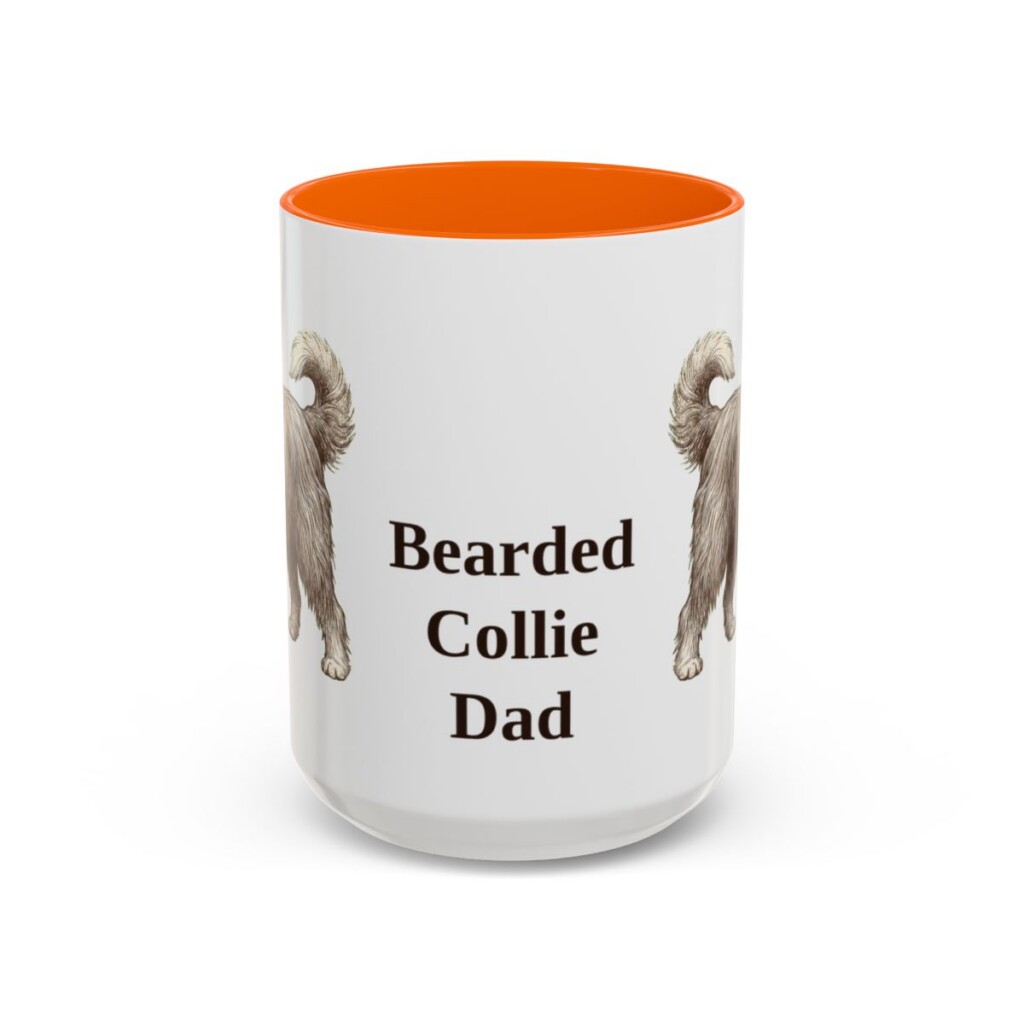15oz Bearded Collie Dog Dad Mug, Orange, front view