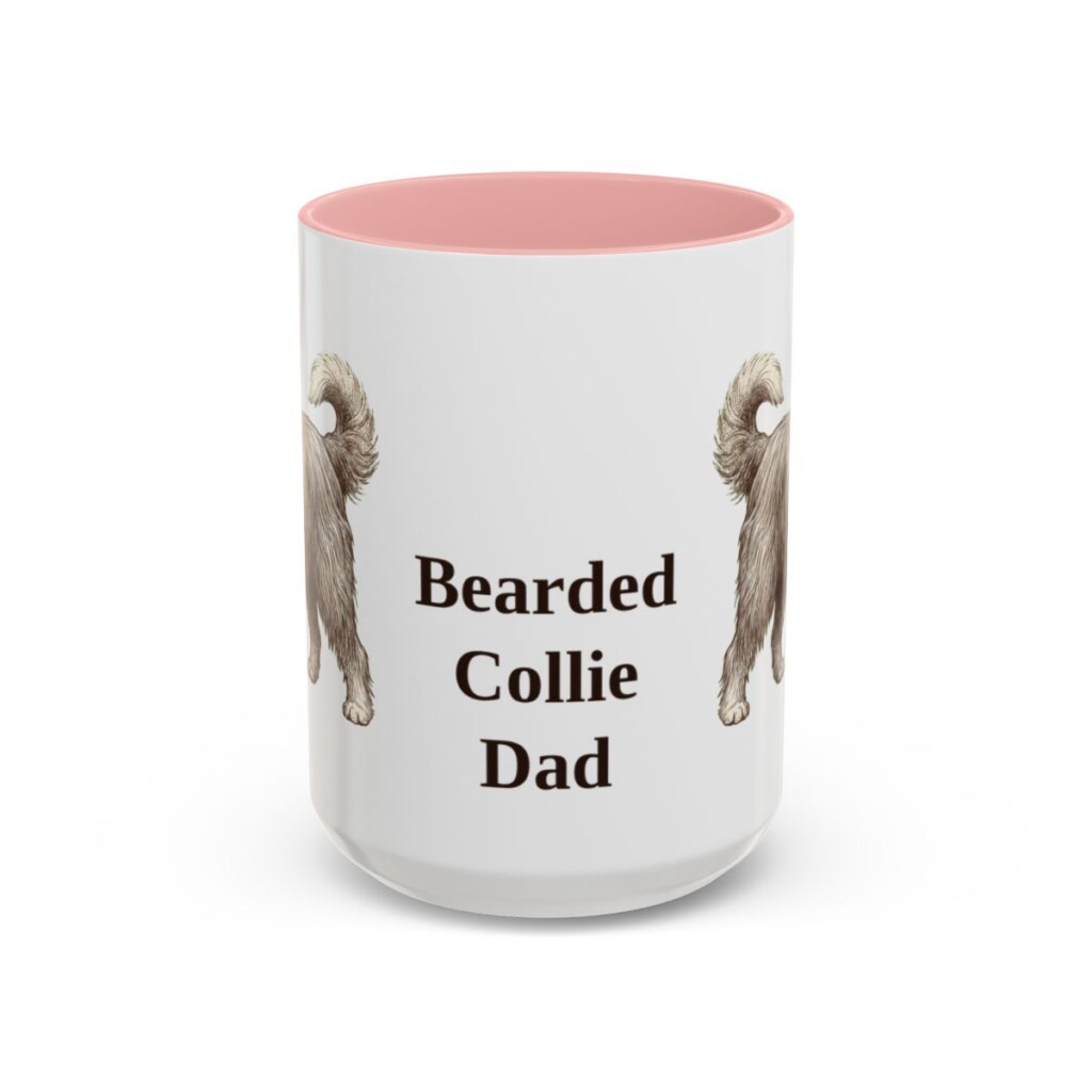15oz Bearded Collie Dog Dad Mug, Pink, front view