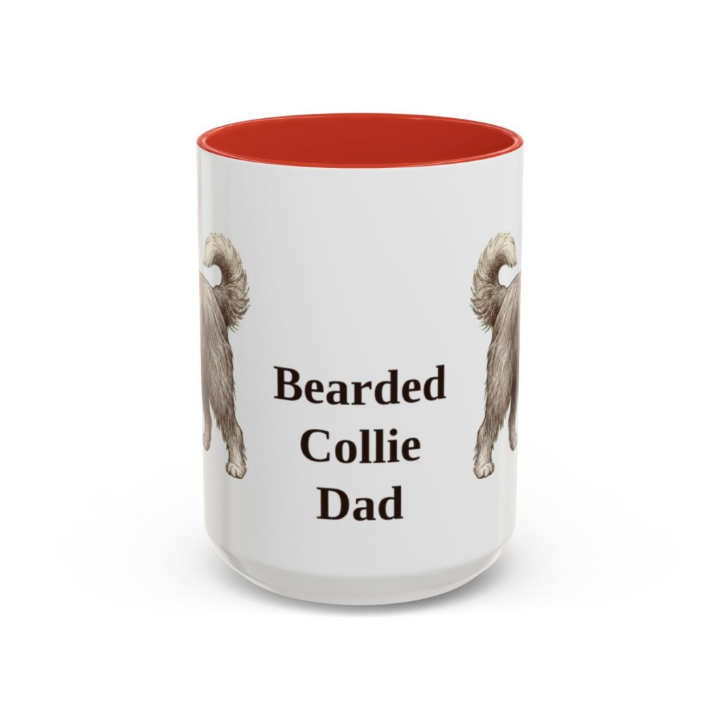 15oz Bearded Collie Dog Dad Mug, Red, front view