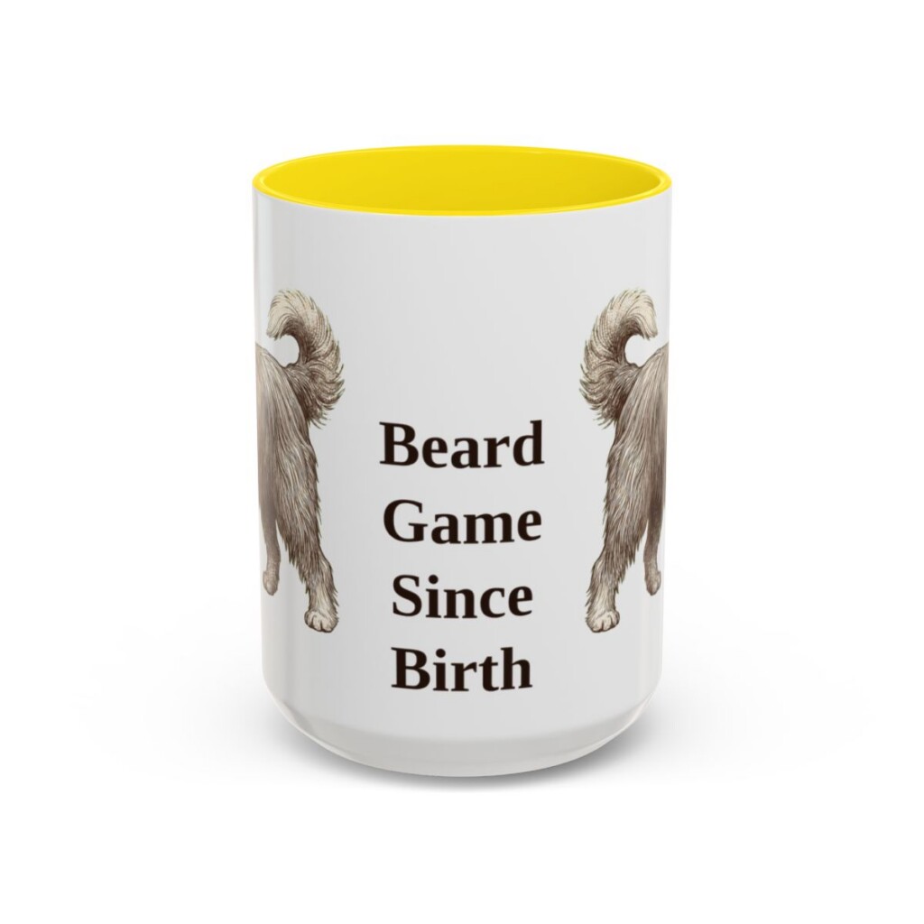 15oz-bearded-collie-mug-humor-yellow 15oz Funny Bearded Collie Mug, Yellow, front view