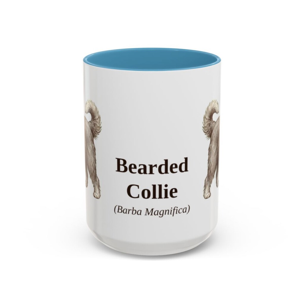 15oz-bearded-collie-mug-latin-light-blue 15oz Bearded Collie Latin Mug, Light Blue, front view