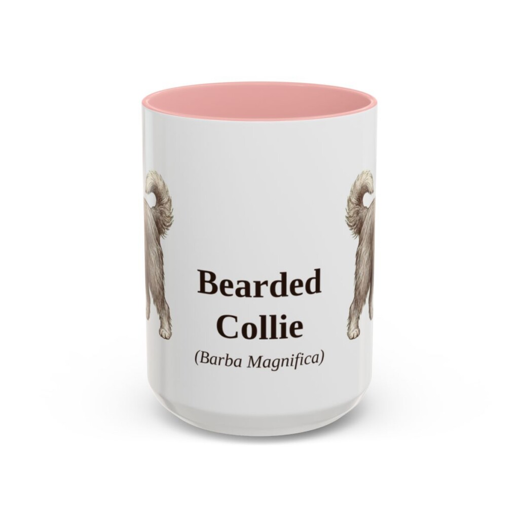 15oz-bearded-collie-mug-latin-pink 15oz Bearded Collie Latin Mug, Pink, front view