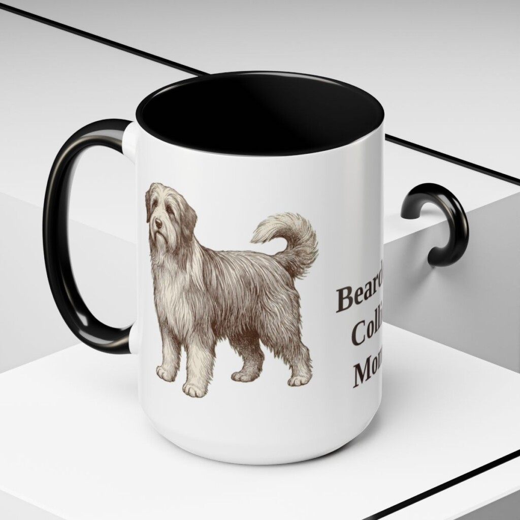 15oz-bearded-collie-mug-mom-black-context-2 15oz Bearded Collie Dog Mom Mug, Black, lifestyle photo