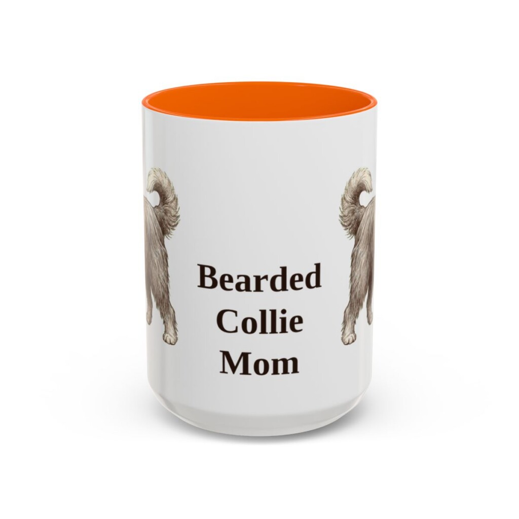 15oz-bearded-collie-mug-mom-orange 15oz Bearded Collie Dog Mom Mug, Orange, front view