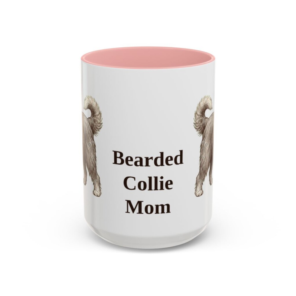 15oz-bearded-collie-mug-mom-pink 15oz Bearded Collie Dog Mom Mug, Pink, front view