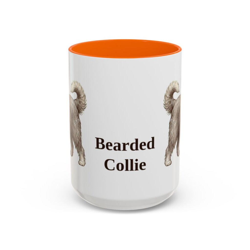 15oz Bearded Collie Mug, Orange, front view