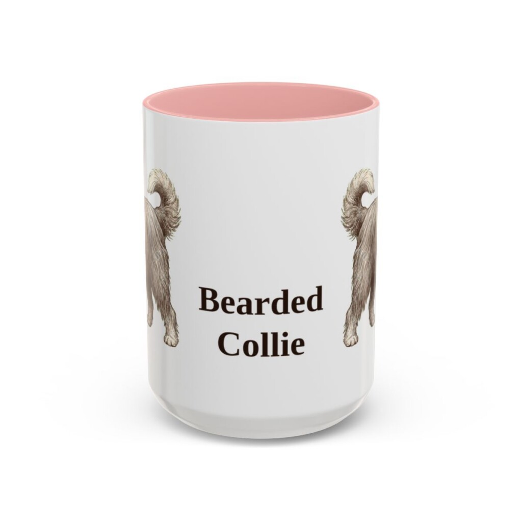 15oz Bearded Collie Mug, Pink, front view