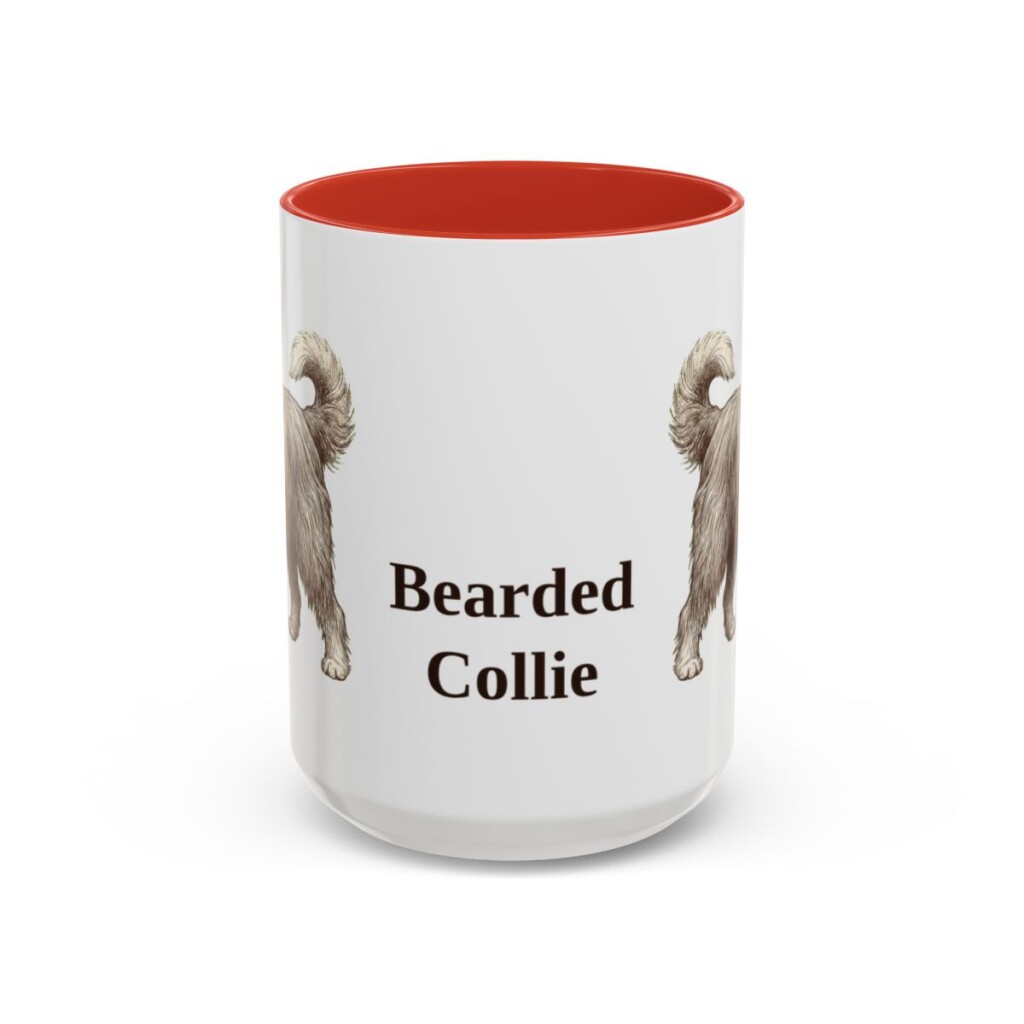 15oz Bearded Collie Mug, Red, front view