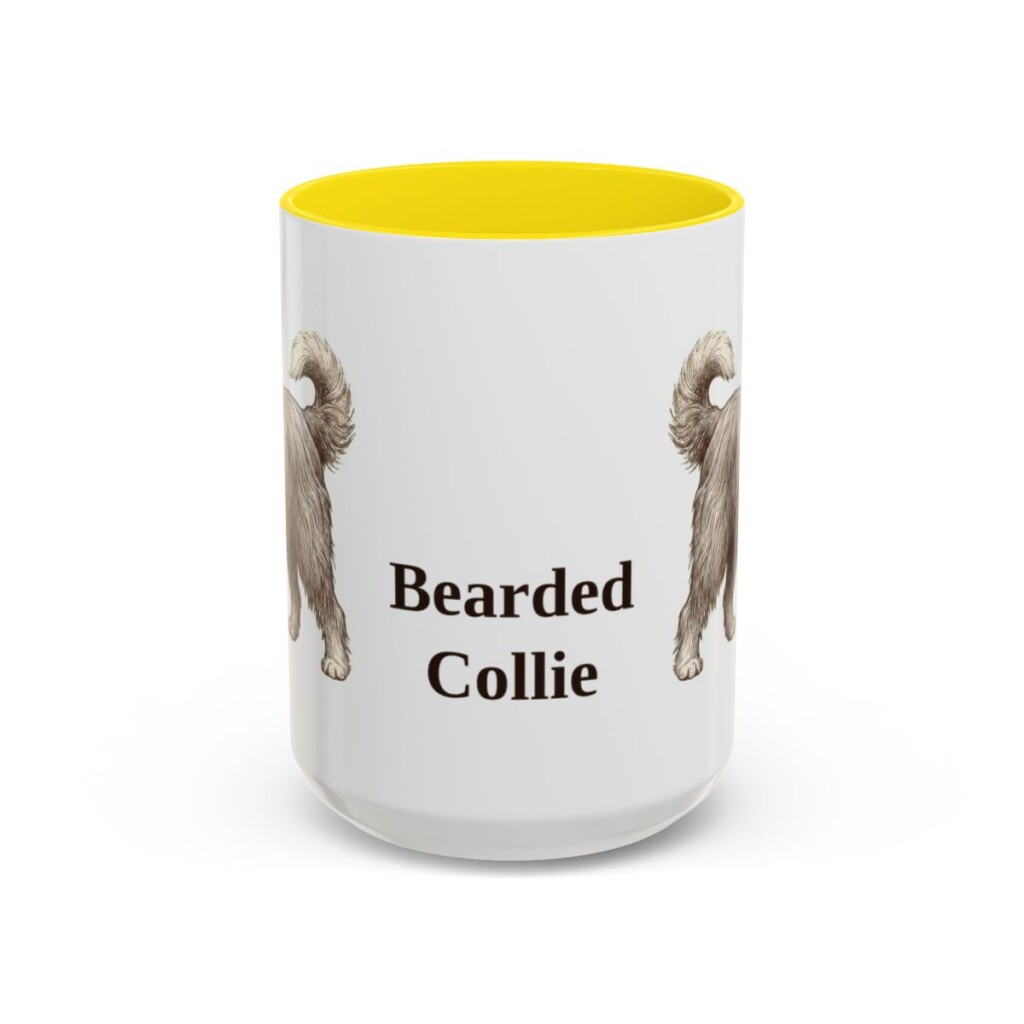 15oz Bearded Collie Mug, Yellow, front view