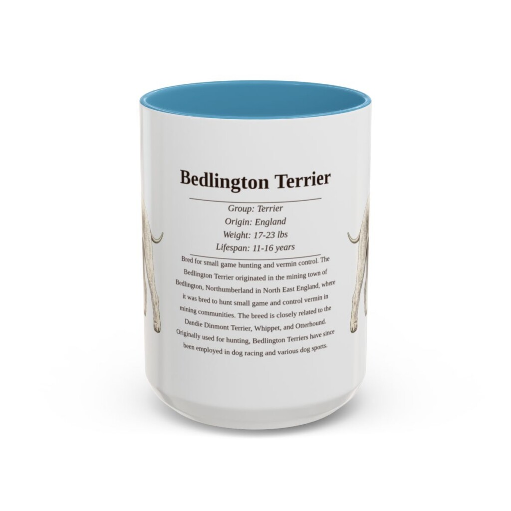 15oz-bedlington-terrier-mug-writeup-light-blue 15oz Bedlington Terrier Mug, Light Blue, front view