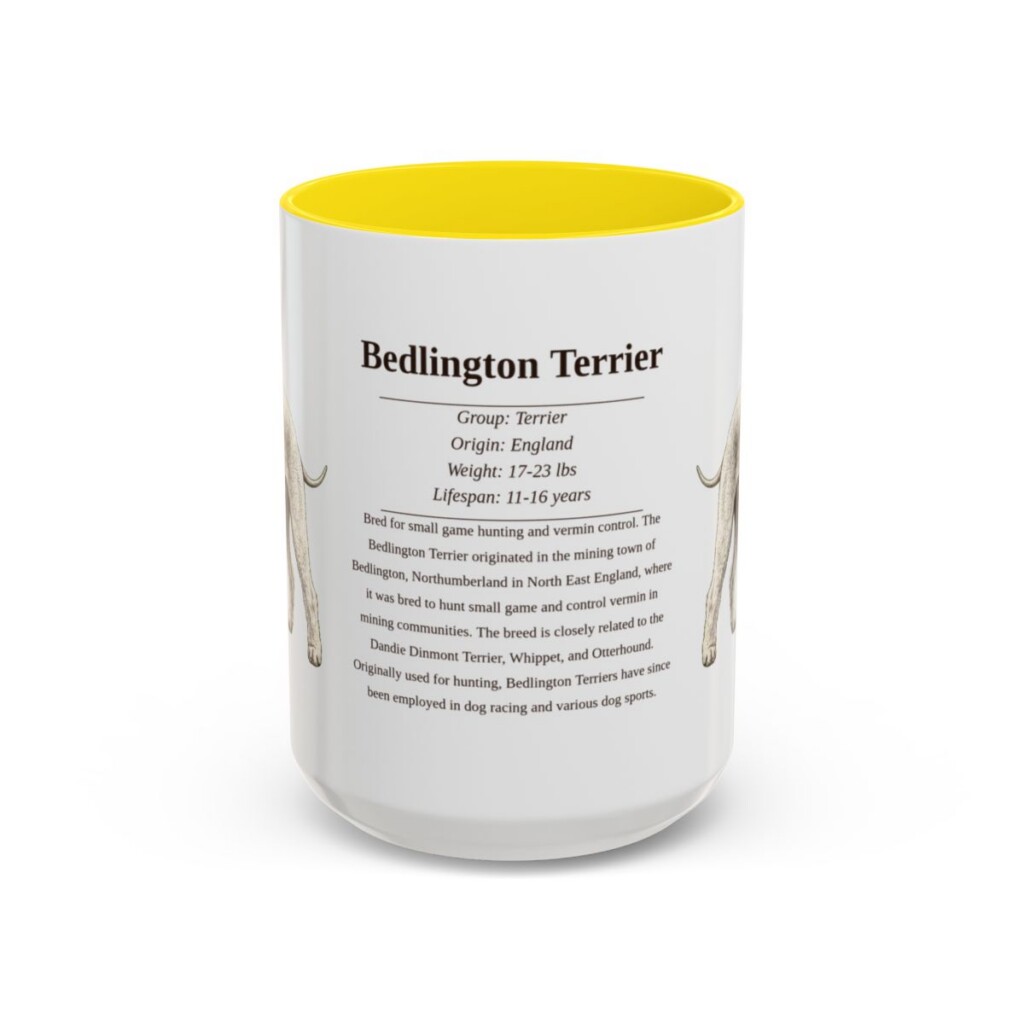 15oz-bedlington-terrier-mug-writeup-yellow 15oz Bedlington Terrier Mug, Yellow, front view