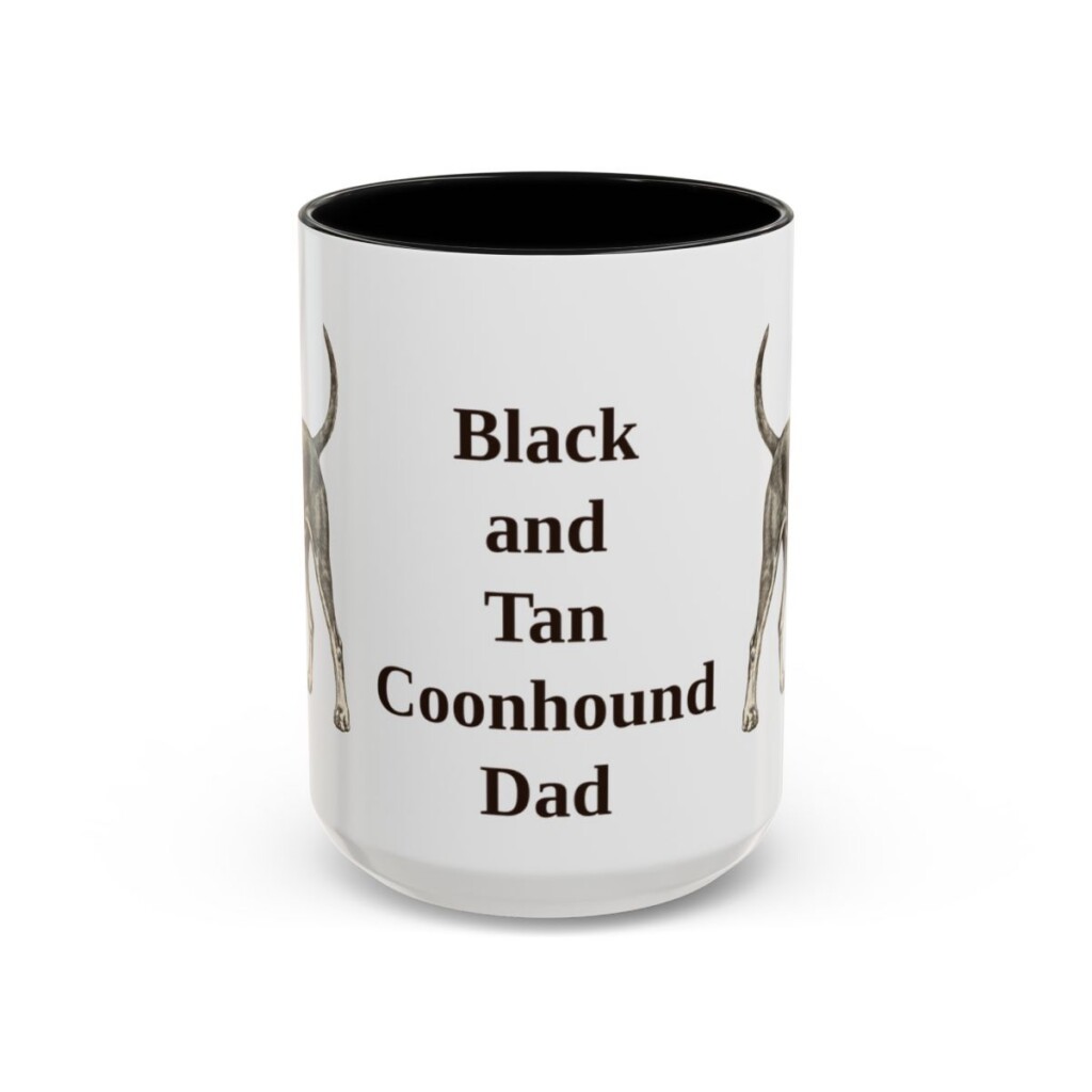 15oz Black and Tan Coonhound Dog Dad Mug, Black, front view
