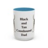 15oz Black and Tan Coonhound Dog Dad Mug, Light Blue, front view