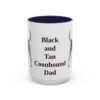 15oz Black and Tan Coonhound Dog Dad Mug, Navy, front view